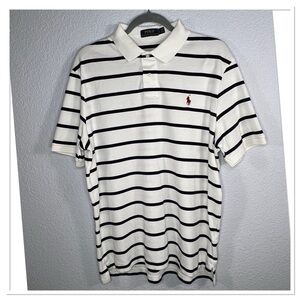 Polo by Ralph Lauren Men's 100% Cotton White & Blue Polo Shirt Sz L